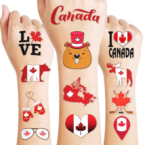 Canada Temporary Tattoos Sticker for Kids Birthday Party Supplies Decorations Party Favors 100PCS Tattoo Maple Syrup Canadian flag Canada Travel Themed Cute Kids Boy Gifts Ideal School Prizes Rewards