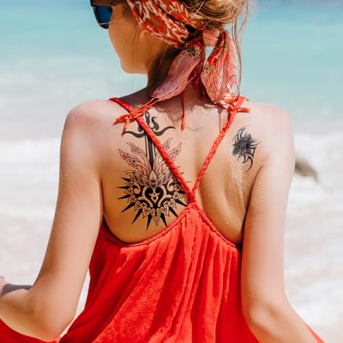 8-Sheet Waterproof Temporary Tattoos - Large Realistic Body Art for Men Women - Premium Fake Tattoo Stickers for Concerts & Beach Parties