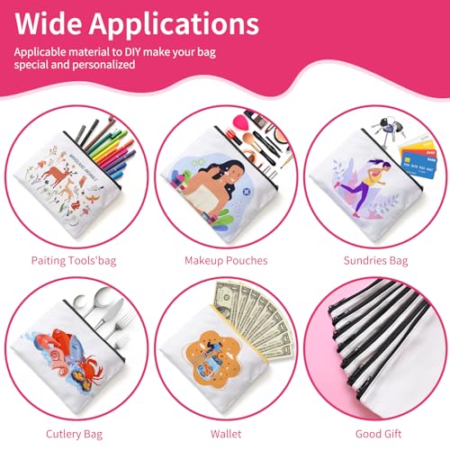 AMDAILY 50Pcs Sublimation Blank Canvas Makeup Bags, Bulk Blank DIY Heat Transfer Cosmetic Makeup Bags w/Black Zipper Gift Box for Bridesmaid Makeup Bag Travel Toiletry Pouch Storage, Easter Craft
