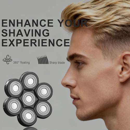 7 Blades Universal Head Shaver Replacement Heads for Freebird Shaver, Black, Men's Electric Shaver Accessory (7 Heads Black)