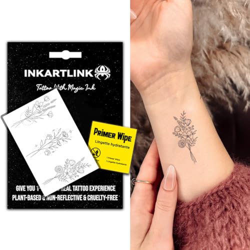 INKARTLINK Women's Semi-Permanent Floral Temporary Tattoos - Adult Art Design, Cruelty-Free, Waterproof, Non-Reflective (3 Sketch Flowers)