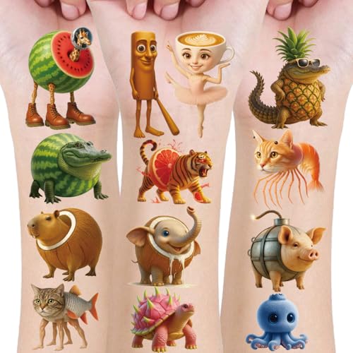 20 Sheets Italian Brainrot Temporary Tattoos Sticker,Super Cute Themed Birthday Party Favors, Supplies, Decorations, Fake Tattoo Stickers, School Rewards Prizes & Gifts