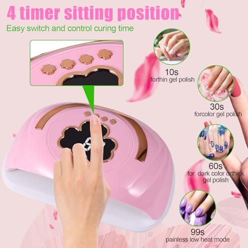 UV LED Nail Lamp for Two Hand, 248W Nail Dryer for Gel Polish, Large Space UV Light for Nails,45 Pcs Lamp Beads and Professional Manicure Phototherapy Lamp with Automatic Sensor(Pink)