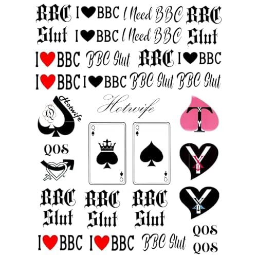 4 Sheets BBC Queen of Spades Temporary Tattoo Sticker Total 81(15X21cm) QOS Hardcore Words Phrases Temporary Tattoos