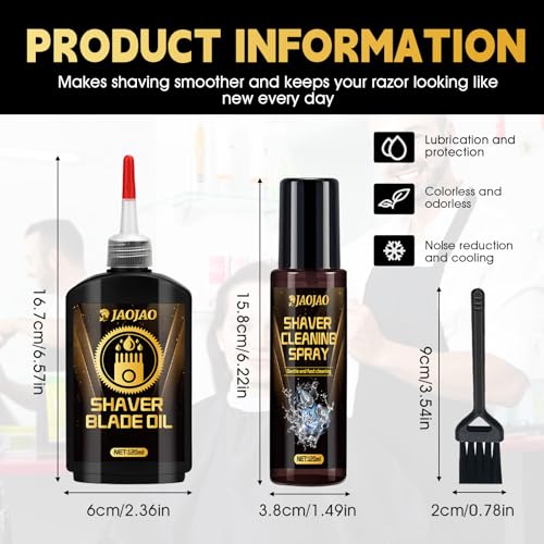 JAOJAO Shaver Cleaning Solution, Electric Shaver Oil Lubricant Electric Razor Cleaning Solution with Brush Deep Cleans and Lubricates Extends Razor Life Universally Compatible for Clipper Blades