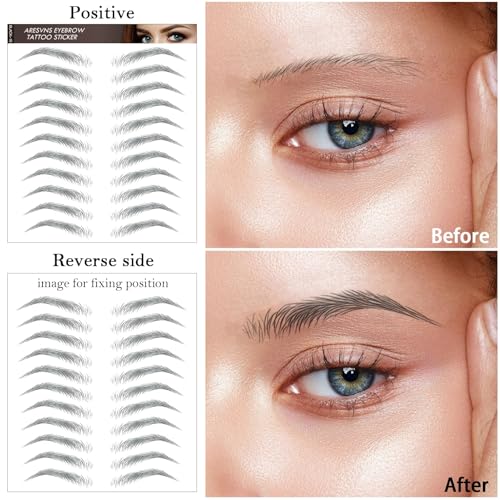 Aresvns Black Eyebrows Tattoo Sticker 66 Pairs, 4D Lifelike Imitation Tattoo Eyebrows for Women, Waterproof and Long-Lasting 3-4 days