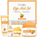 Kojic Acid Skincare Set ? Kojic Soap Cleanser, Exfoliating Body Scrub, Face Cream & Brightening Facial Serum ? Skin Brightening Hyperpigmentation Treatment, Dark Spot Corrector ? with Turmeric Papaya