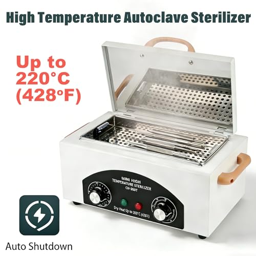 2.0L 220¡ÆC 428¢µ High Temperature Autoclave Sterilizer, Dry Heat Nail Sterilizer Machine with Timer for Nail Tools Esthetician Barber's Tools, 110V, CH-360T