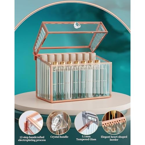 Youdepot Lipstick Organizer Lipstick Holder - 24 Spaces, Tempered Glass Lip Gloss and Perfume Organizer,Vanity Lipstick Holder and Organizer.