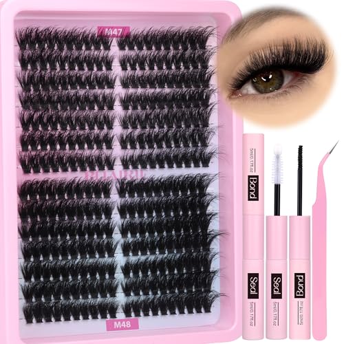 Lash Extension Kit Full Lash Clusters Kit 280pcs Volume Eyelash Extension Kit 100D/150D 2 Styles Eyelash Clusters Kit Bond and Seal Lash Glue with Tweezers Thick Individual Lashes Kit by Ruairie