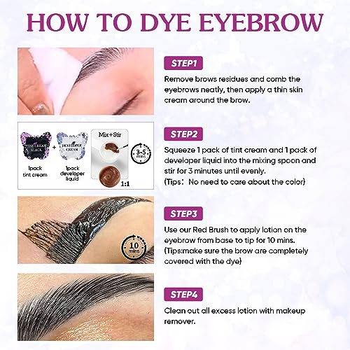 PERMANIA Lash Color Kit, Professional Natural Black Brow Color Lasts up to 4 Weeks for Newbie & Pro Kit Fast Quick Coloring (with silicone eye patch)