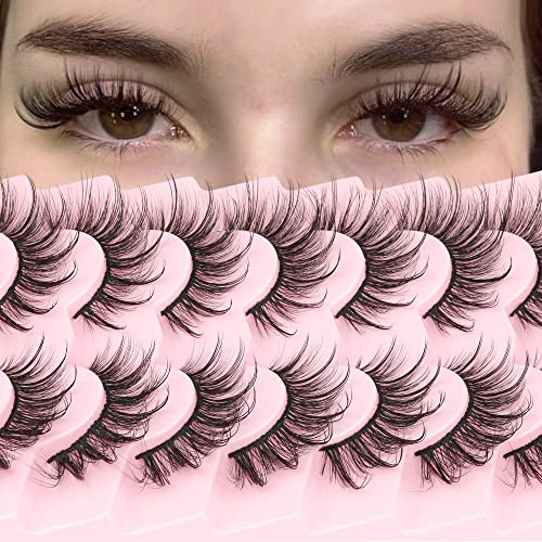 Geeneiya Lashes Wispy Mink Natural Eyelashes Spikes Lash Extensions Look Fluffy False Eyelashes 18mm Long Strip Lashes Cat Eye Eyelashes Fairy Look 7 Pairs Multipack
