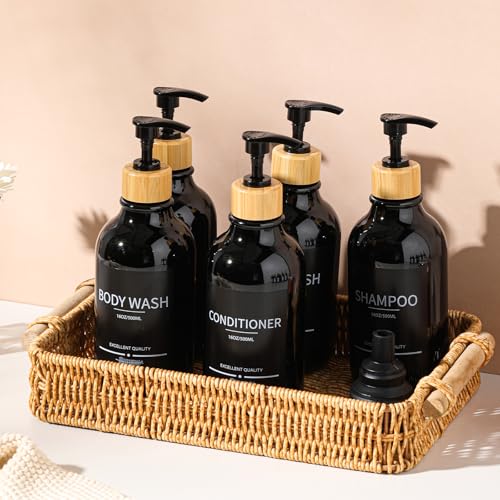 Shampoo and Conditioner Dispenser Bottles,5Pack Dispenser Bottles Refillable,16.9oz Shower Containers for Conditioner,(Black) Bathroom Shampoo Dispenser Set