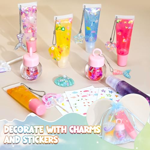 Jcoos Lip Gloss Making Kit - 73PCS Keychain DIY Lip Gloss, Shimmery Moisturizing Lip Glaze Handmade Set, Fun Craft Kit for Beginner, Women, Kids, Tween, Preteen, Teens Girl Gifts Trendy Stuff