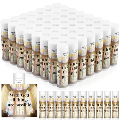 DMSKY 60 Lip Balm Bulk, Christian Gift for Women Men Faith Religious Moisturizing Lip Care Product Stocking Stuffers with Inspirational Scripture Happy Moment Praise God for Friend