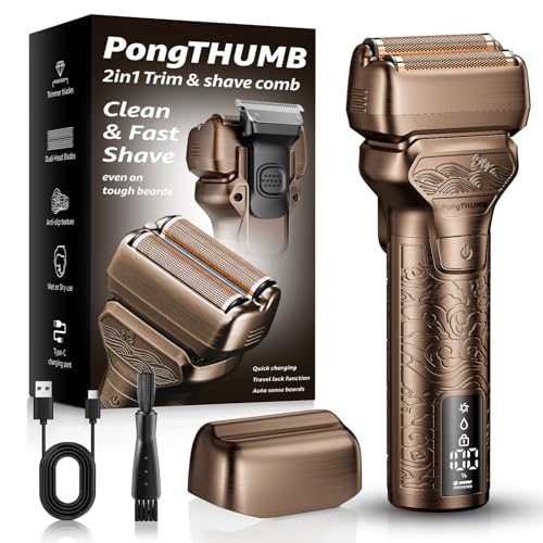 Electric Razor for Men with Pop-Up Trimmer: Rechargeable Cordless Foil Shaver for Face - Wet/Dry/Anti-Slip Waterproof Shavers with LED Display - Metal Handheld Design Dark Brown