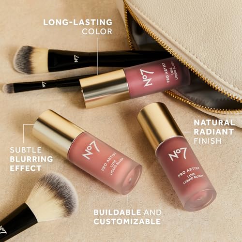 No7 Pro Artist Luxe Liquid Blush - Long-Lasting Liquid Blush for Cheeks with a Radiant, Soft-Glow Finish - Blendable & Radiant Face Makeup for a Healthy-Looking Glow - Pink Blush (0.20 fl oz)