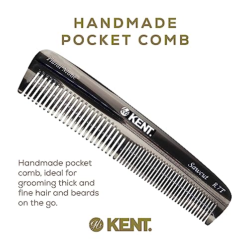 Kent R7T Black Graphite Fine Tooth and Wide Tooth Hair Comb - Handmade Pocket Comb for Men, Best Beard and Mustache Comb for Everyday Grooming, Sawcut made in England