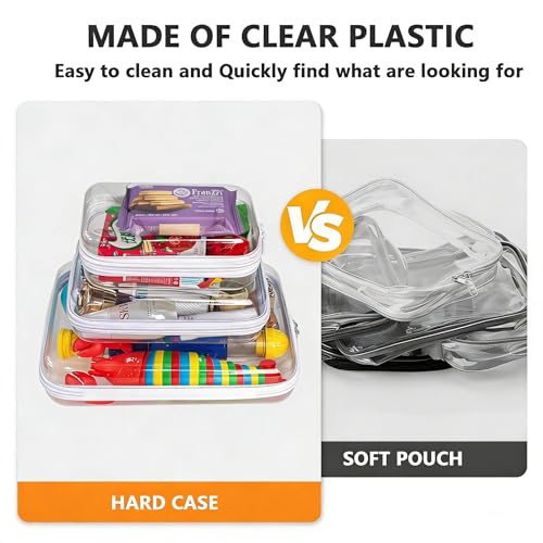 Clear Hard Shell Zipper Case, Clear Zipper Pouches for Travel, Toiletries, Makeup, Electronics & Pencils£¨5Pcs, Large£©