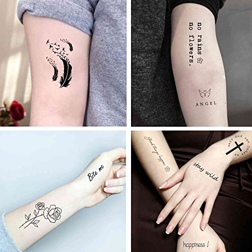 Realistic Temporary Tattoo 48 Designs Quote Word Inspirational Words Wild Flower Floral Bouquet for Women Girls