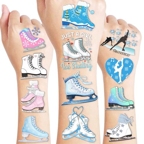 96PCS Ice Skating Temporary Tattoos Stickers Pre-Cut for Kids Girls Boys ? Winter Holiday Birthday Party Favors, Snowflake Skater Party Decorations, Supplies, School Gifts Rewards
