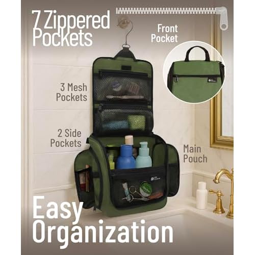 D&D Wanderlust D&D Hanging Toiletry Bag - Designer Travel Organizer for Makeup and Toiletries for Men and Women - Hang Case for Cosmetics and Toilet Accessories with Metal Swivel Hook