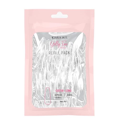 Kiara Sky Gelly Tips Refill Pack - Soak Off Soft Gels - Coffin Shape (Long Length) (Sizes 0, 1, 2)