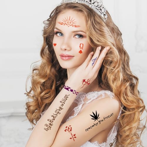 20 Sheets Glitter Tattoo Kit, 467 Pcs Henna Tattoo Stencils Airbrush Temporary Tattoos Templates for Girls and Boys Body Art, Suitable as Gift for Family/Friends (Black)
