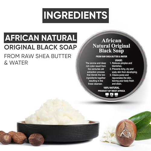 HERBOGANIC Raw African Black Soap Paste 16 oz - 100% pure natural Product of Ghana with benefits of Shea Butter - black soap is great for acne, Eczema, blackheads, face, hair and body wash.