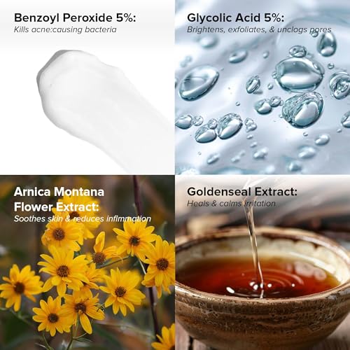 DRMTLGY Acne Spot Treatment and Cystic Acne Treatment. Acne Serum with Micronized Benzoyl Peroxide 5% and Glycolic Acid. 1.1 oz, 2 pack