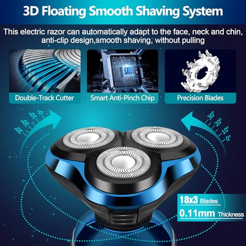 Electric Razor for Men, IPX7 Waterproof 3D Rotary Shaver, Rechargeable Cordless Shaver for Men with Wet/Dry Function & LCD Display, Ideal Shaving Gifts for Husband, Dad, Boyfriend