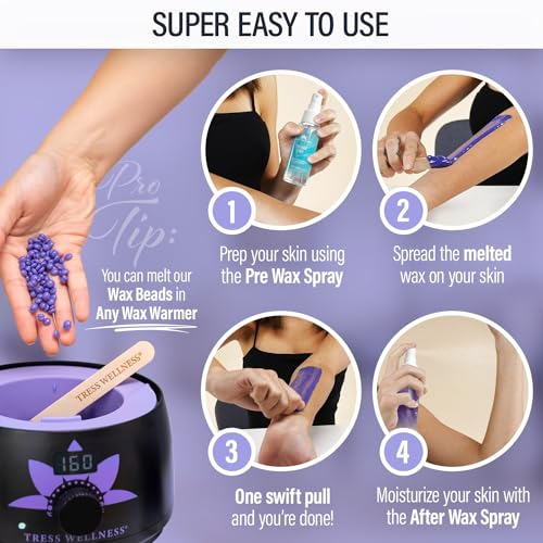 Tress Wellness Wax Beads - Safe for Skin - Dermatologically Tested - At-Home Kit for Bikini, Brazilian & Full Body - Variety 1.3lb