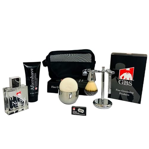 G.B.S Men¡¯s Shaving Kit, Butterfly DE Safety Razor, Badger Brush, Shaving Bowl, Shave Soap, Stand, Aftershave, Cologne Plus Blades, with Bag Home, Pack of 9 Pieces