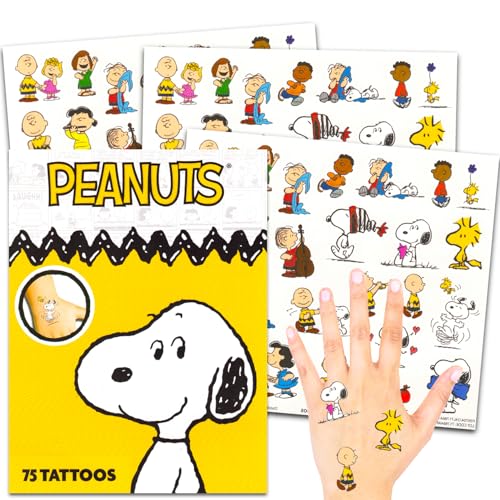 Peanuts Temporary Tattoos for Kids and Adults - 75 Charlie Brown Tattoos For Party Favors Goodie Bags and More (Snoopy Party Supplies Bundle)