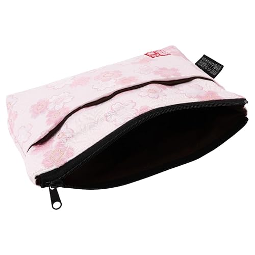 Brocade zipper pouch, lined with lining and front pocket Nishijin brocade, 1, size S. (Shiromomozakura)