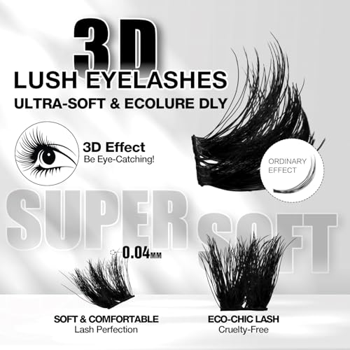 Lash Clusters Kit, DIY 3D Cluster Eyelash Extensions 10?18mm,108pcs Fluffy D Curl Soft Natural Lashes with Lash Bond and Seal,Tweezers, Remover?Natural Fake Cat Eye Wispy Individual Clusters£¨211-5-L£©