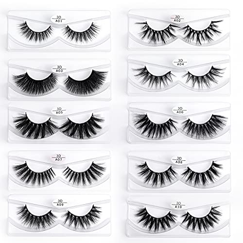 FARRED Wholesale False Lashes 10 Pairs 10 Styles Medium Length Vegan Eyelashes Fluffy Volume Strip Lashes Bulk 10 Portable Boxes Fake Eyelashes Mixed Natural Look 3D Faux Mink Lashes (mix 10pairs)