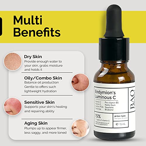 ENDYMION¡¯S LUMINOUS C Face Serum | Bisabolol, Squalane, Vitamin C &E | Multi Vitamin Serum for Brightening, Regenerating And Refreshing Skin| For All Skin Types (15 ML)