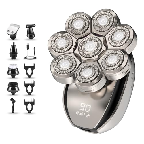 Electric Head Shavers for Men£º- 6 in 1 Head Shavers for Bald Men, IPX6 Waterproof Men's 8D Electric Head Razor, Wet&Dry Rotary Shaver Grooming Kit with Nose Beard Trimmer Hair Clipper