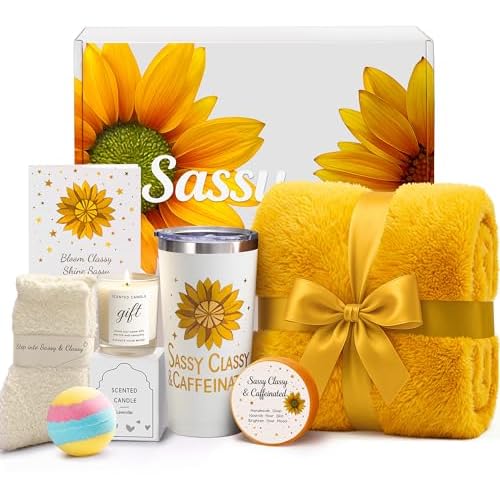 Christmas Sunflower Gift Set for Women - Birthday, Mother¡¯s Day, Valentine's Day Gifts for Mom, Wife, Friends | Thoughtful Care Package - Cozy Blanket, Spa & Relaxation - Get Well Soon Baskets Gifts