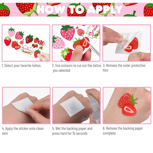Sweet One Strawberry Themed 1st Temporary Tattoos 90 PCS Party Decorations Favors Supplies Berry First Theme Birthday Cute Fruit Tattoo Stickers Gifts for Boys Girls Kids Class School Prizes Christmas