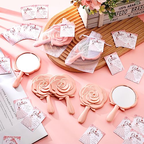 Sintuff 50 Sets Quincea?era Party Favors for Guests, 50 Pack Rose Compact Mirrors Bulk with Thank You Cards & Organza Bags, Souvenirs for Girls