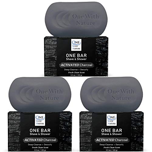 ONE Bar Activated Charcoal 3.5 oz 3 Pack - Shave, Shower, Shampoo, face, beard, body, hair/scalp, SuperFAT ¡°oil¡± Infused: Avocado, Mango, Olive, Coconut, Argan, Moisturizing and Nourishing Oil.
