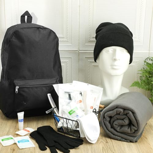Panitay Homeless Care Package Supplies Bulk Winter Beanies Gloves Socks Blankets Toiletry Kits for Homeless Charity(Black)