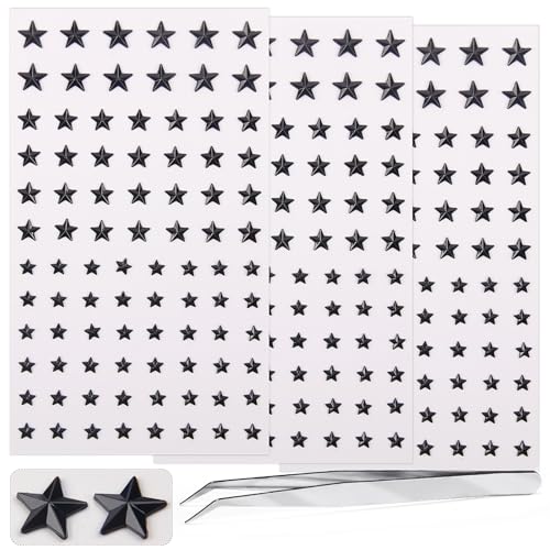 3 Sheets Face Gems Face Jewels, Self Adhesive Hair Gems Festival Star Rhinestone Stickers for Face, Eye, Makeup, Body, Stick on Gems, Star Face Stickers for Kids, Women(04. Black)