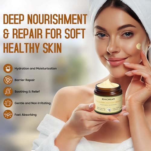 Beef Tallow for Skin, Beef Tallow and Honey Balm, 100% Organic Grass-Fed Beef Tallow, Face & Body Moisturizer for Dry, Cracked, Sensitive Skin - Handmade - Natural Formula (4 Oz, Unscented)