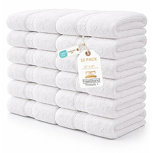 Threads+ White Wash Cloths, 100% Cotton, Soft & Absorbent, 12x12, 600 GSM, Durable Face Towels for Bathroom, Gym, Spa & Baby Care (White) Brand: Threads Plus (Pack of 12)