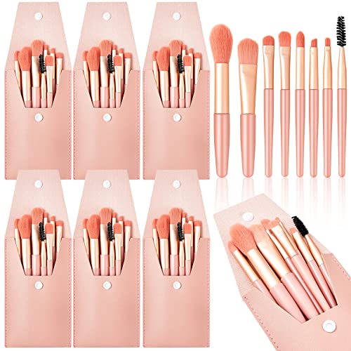 Gerrii 6 Sets Travel Makeup Brush Set Brushes Bag Bridesmaid Gift Synthetic Fiber Face Make up Brushes Angled Blush Brush for Wedding Bridal Shower Favors Bachelorette Party Gift (Coral Orange)