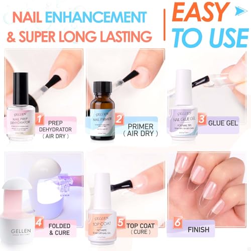 Gellen Gel Nail Kit Stiletto Nail Extension Kit 240pcs Long Almond 12 Sizes Acrylic Nail Tips Kit with Everything Nail Glue Gel U V Nail Lamp for Women Salon Nail Art