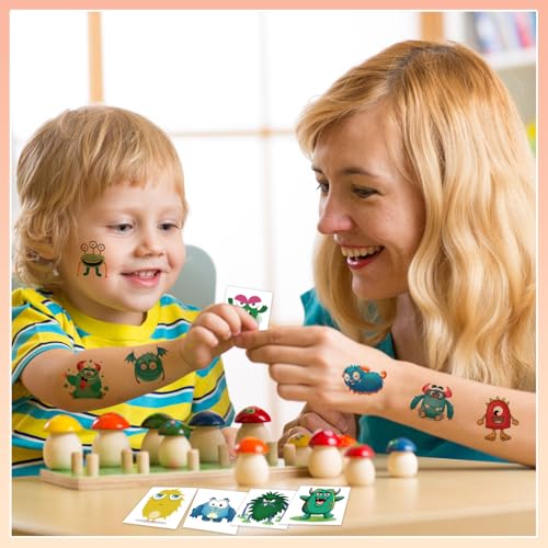 102 PCS Individually Wrapped Monster Temporary Tattoo for kids - Cute Little Monster Temporary for Girls Boy Body Arm Shoulder Cute Tattoos Stickers, Birthday Party Supplies Gifts for Kids